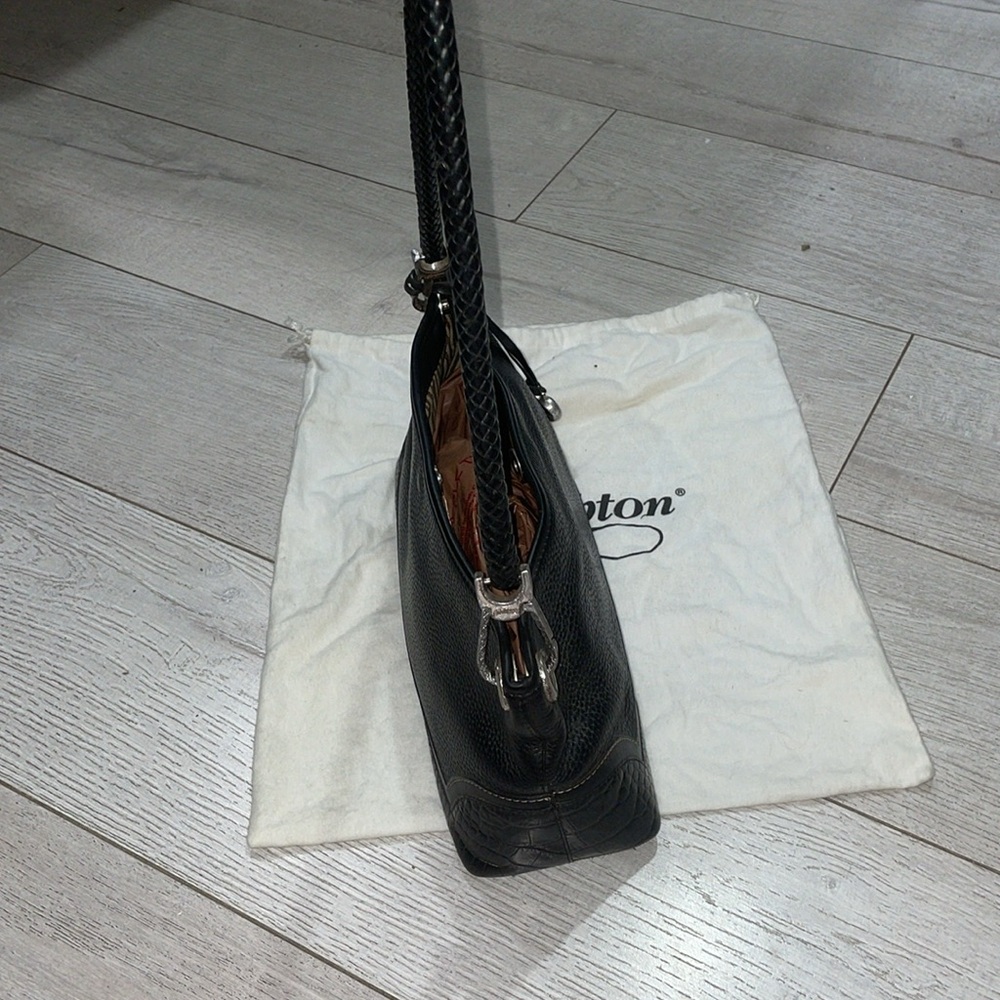 Rare Vintage Brighton “isadora” croc leather Handbag black silver hardware recta - Picture 8 of 9